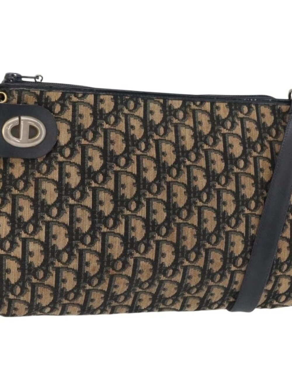 Christian Dior Trotter Canvas Shoulder Bag Navy Gold Auth 164287 - Picture 2 of 16